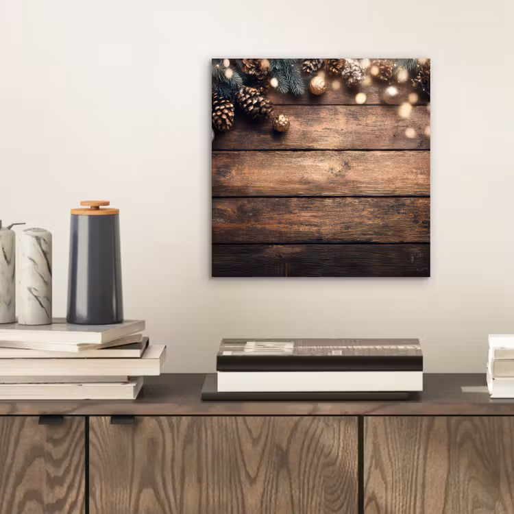 Kerstdecoratie - Houten - Dennenappel - Bruin aluminium wit klein -sfeer1