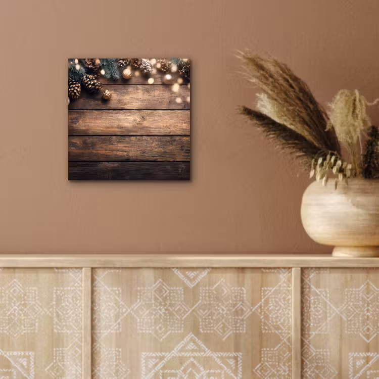 Kerstdecoratie - Houten - Dennenappel - Bruin aluminium wit klein -sfeer4