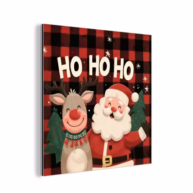 Kerstman - Rendier - Tekst - Rood - Zwart aluminium wit klein -3d