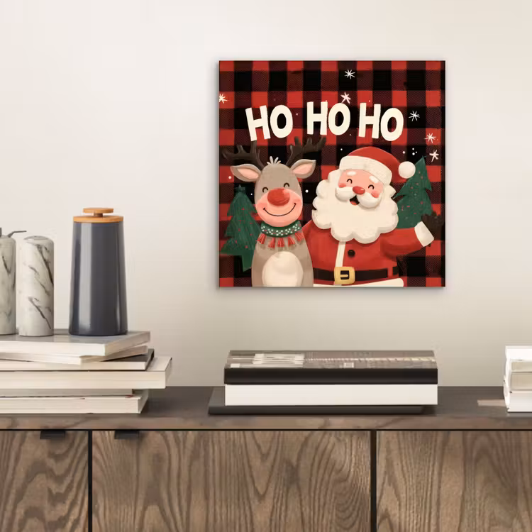 Kerstman - Rendier - Tekst - Rood - Zwart aluminium wit klein -sfeer1
