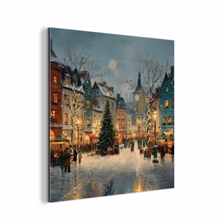 Kerstsfeer - Stadsplein - Kleurrijk aluminium wit klein -3d