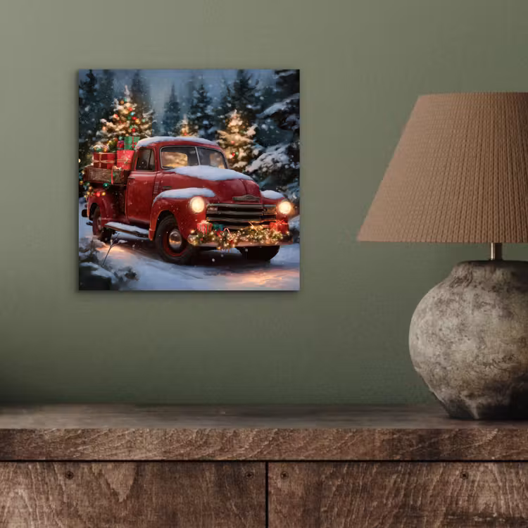Kersttruck - Sneeuwbos - Rood aluminium wit klein -sfeer2