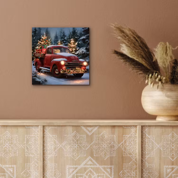 Kersttruck - Sneeuwbos - Rood aluminium wit klein -sfeer4