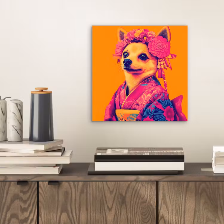 Kimono - Hondje - Bloemenkroon - Oranje aluminium wit klein -sfeer1