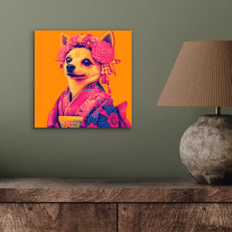 Kimono - Hondje - Bloemenkroon - Oranje aluminium wit klein -sfeer2