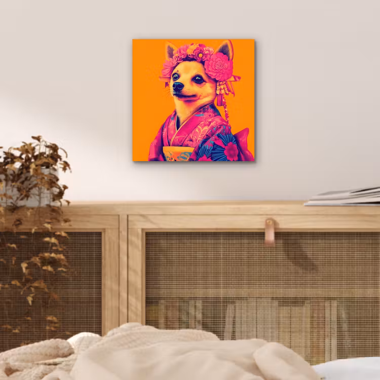 Kimono - Hondje - Bloemenkroon - Oranje aluminium wit klein -sfeer3