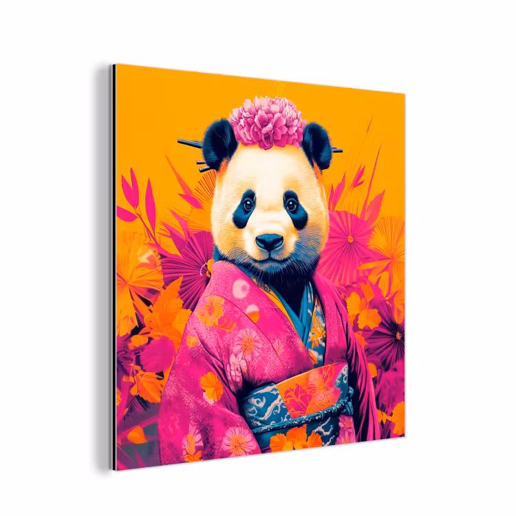 Kimono - Roze - Panda - Bloemenkroon aluminium wit klein -3d