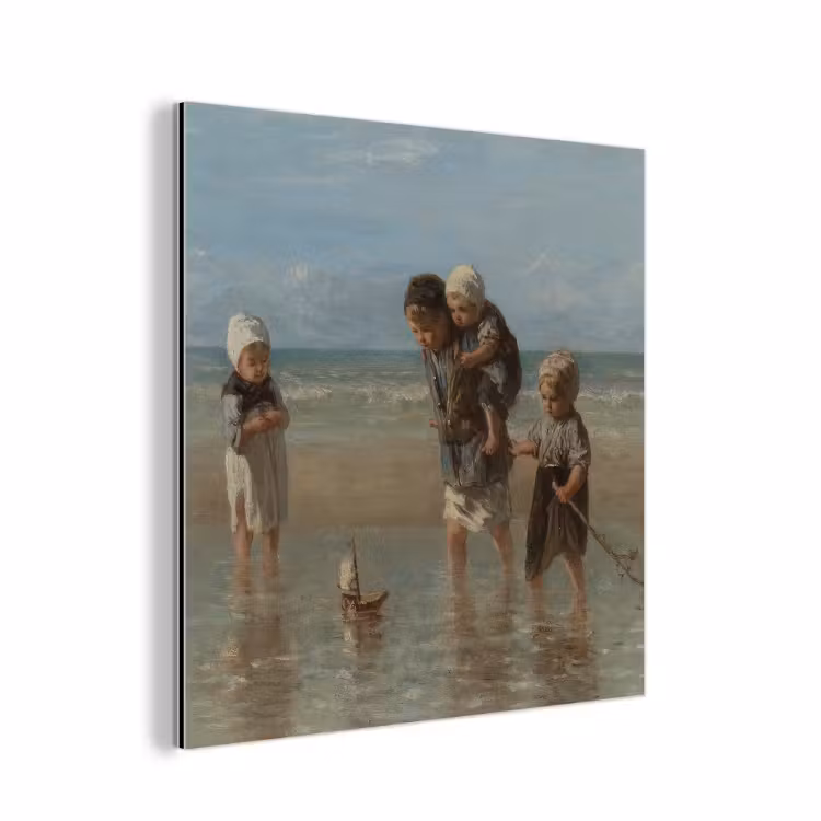 Kinderen der zee - Schilderij van Jozef Israëls aluminium wit klein -3d