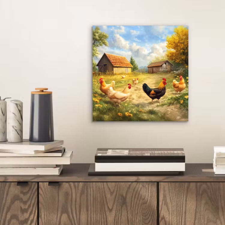 Kippen - Landelijke rust - Natuur aluminium wit klein -sfeer1