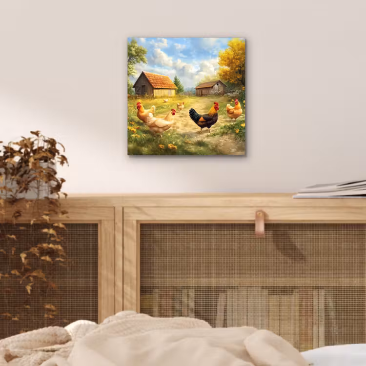 Kippen - Landelijke rust - Natuur aluminium wit klein -sfeer3
