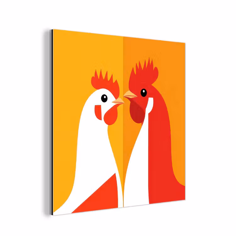 Kippen - Oranje - Vlakken aluminium wit klein -3d