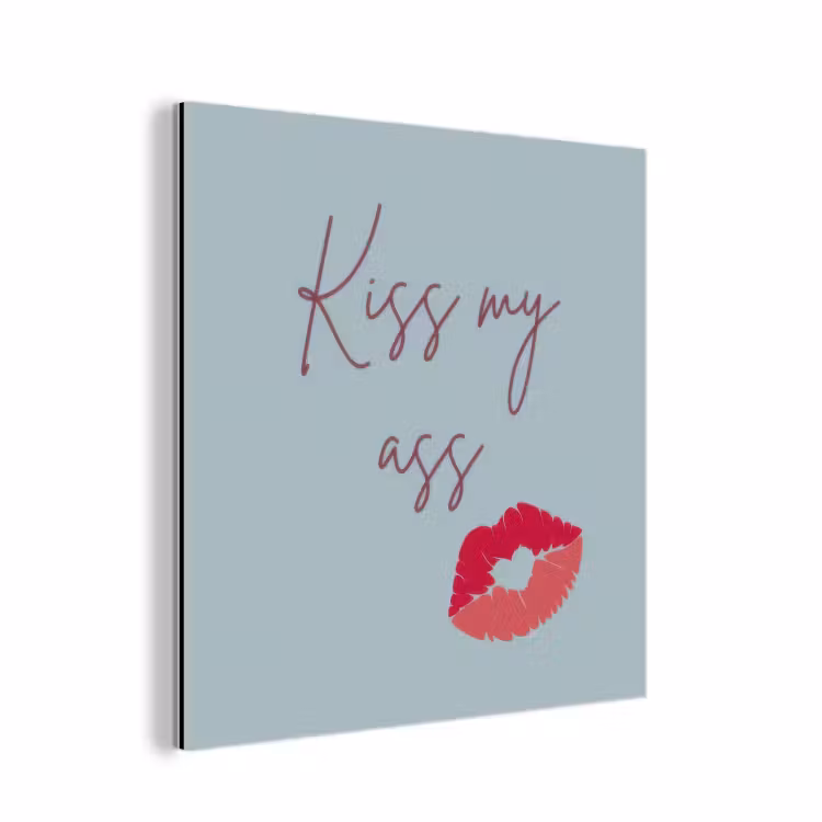Kiss my ass - Lip - Blauw aluminium wit klein -3d