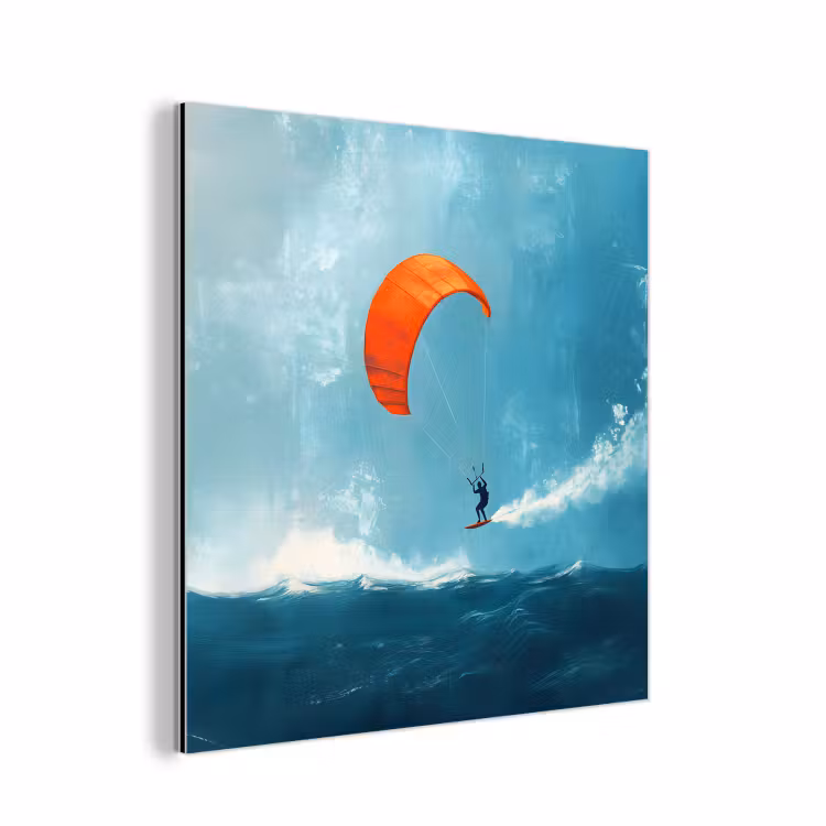 Kitesurfer - Oranje - Zee - Lucht aluminium wit klein -3d