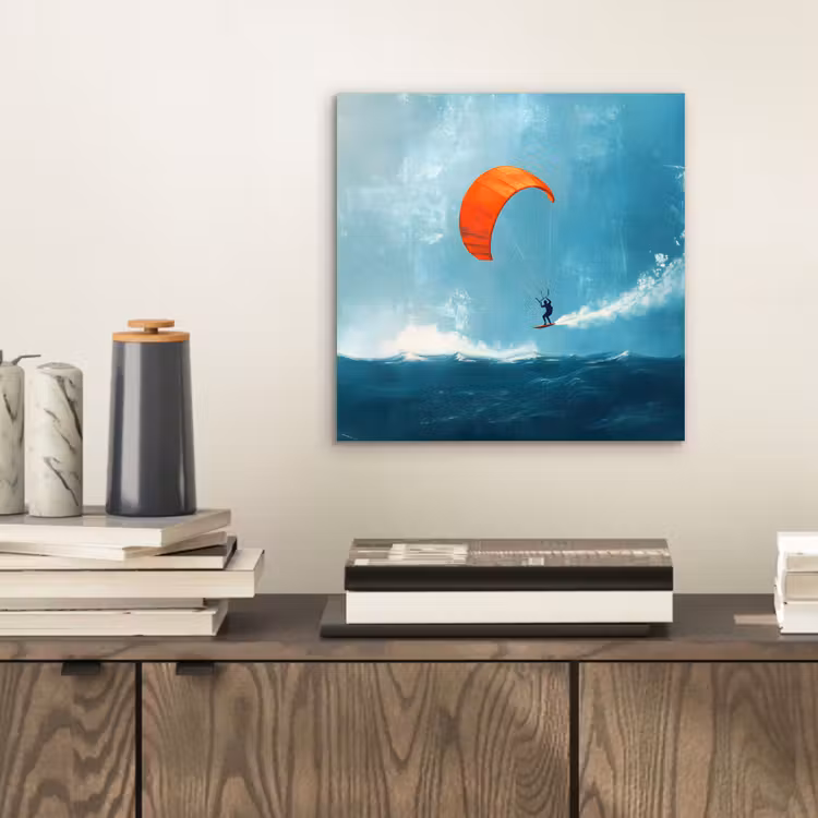 Kitesurfer - Oranje - Zee - Lucht aluminium wit klein -sfeer1