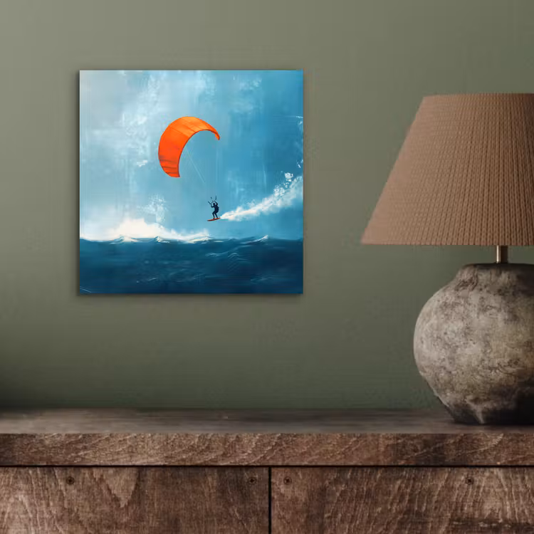 Kitesurfer - Oranje - Zee - Lucht aluminium wit klein -sfeer2
