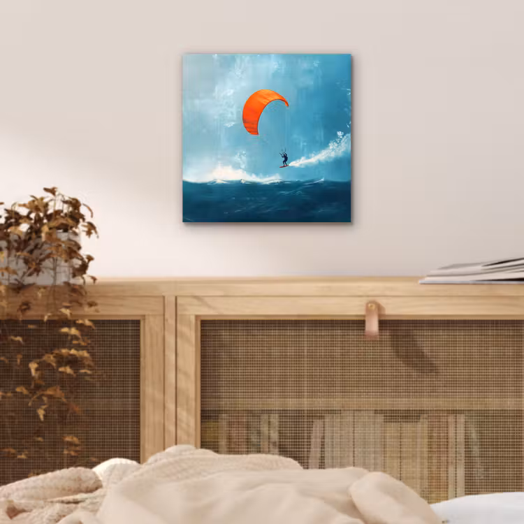 Kitesurfer - Oranje - Zee - Lucht aluminium wit klein -sfeer3