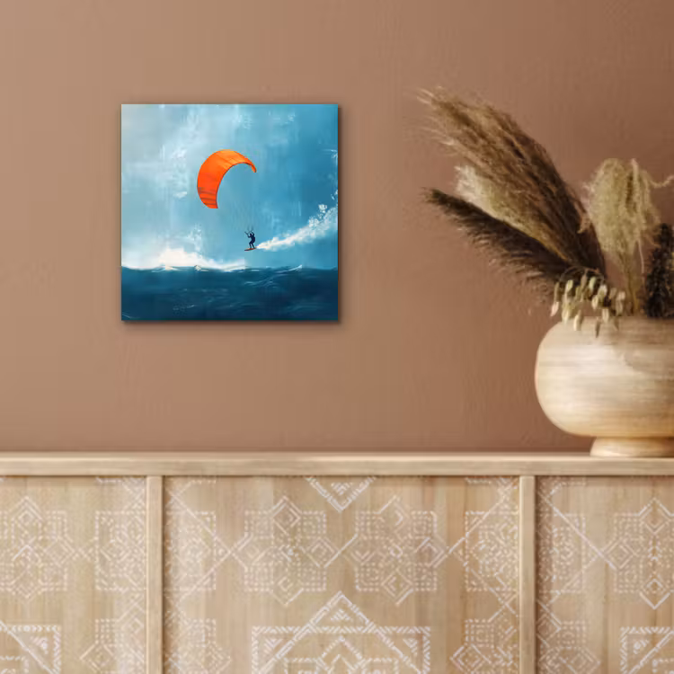 Kitesurfer - Oranje - Zee - Lucht aluminium wit klein -sfeer4