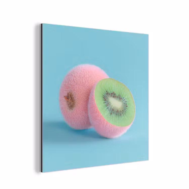 Kiwi - Blauw - Surrealistisch aluminium wit klein -3d
