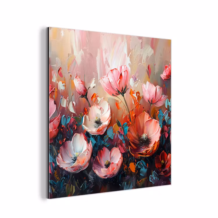 Klaprozen - Roze - Bloemen - Botanisch - Kunst aluminium wit klein -3d