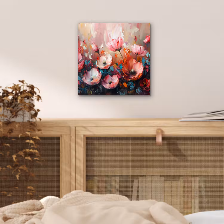 Klaprozen - Roze - Bloemen - Botanisch - Kunst aluminium wit klein -sfeer3