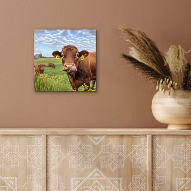 Koe - Weide - Bloemen aluminium wit klein -sfeer4