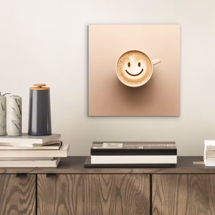 Koffie - Melkschuim - Lach - Beige aluminium wit klein -sfeer1