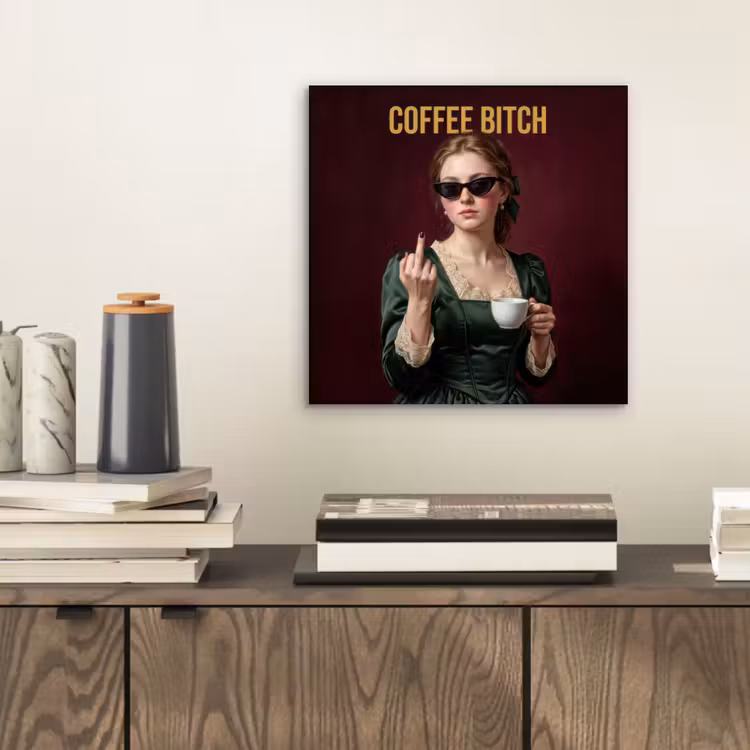 Koffie - Vrouw - Middelvinger aluminium wit klein -sfeer1