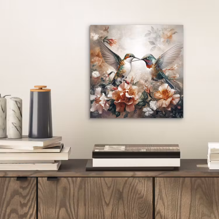 Kolibrie - Vogels - Bloemen - Natuur aluminium wit klein -sfeer1