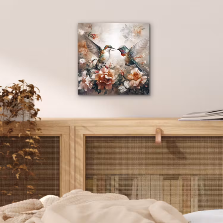 Kolibrie - Vogels - Bloemen - Natuur aluminium wit klein -sfeer3