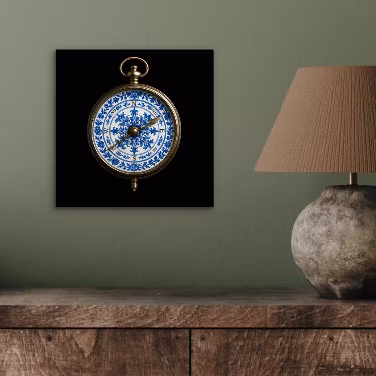 Kompas - Delfts blauw - Zwart aluminium wit klein -sfeer2
