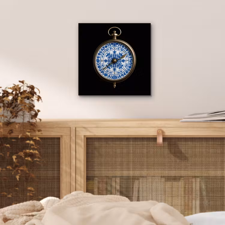 Kompas - Delfts blauw - Zwart aluminium wit klein -sfeer3