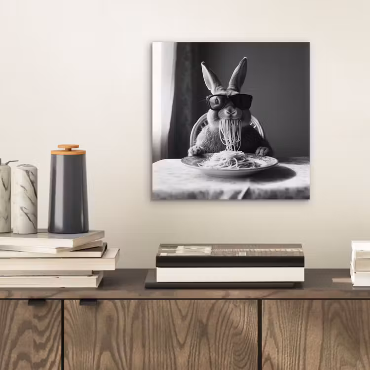 Konijn - Bunny - Zonnebril - Tafelkleed - Pasta - Schattig aluminium wit klein -sfeer1