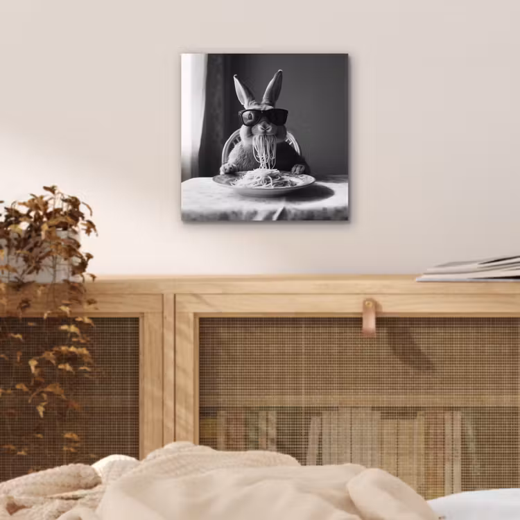 Konijn - Bunny - Zonnebril - Tafelkleed - Pasta - Schattig aluminium wit klein -sfeer3