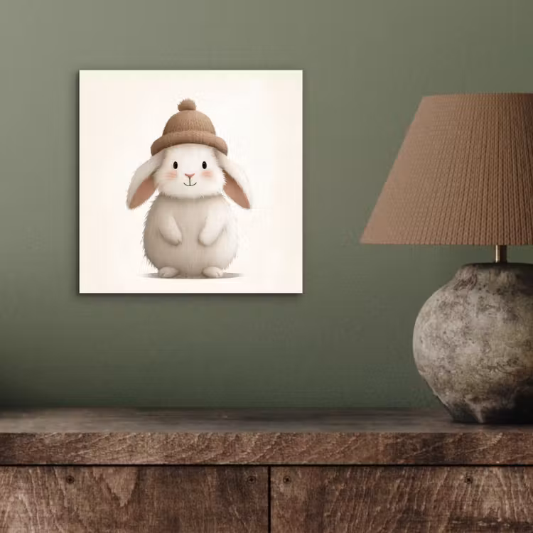 Konijn - Muts - Oren - Beige aluminium wit klein -sfeer2
