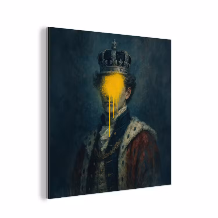 Koning - Portret - Druipende gele verf aluminium wit klein -3d