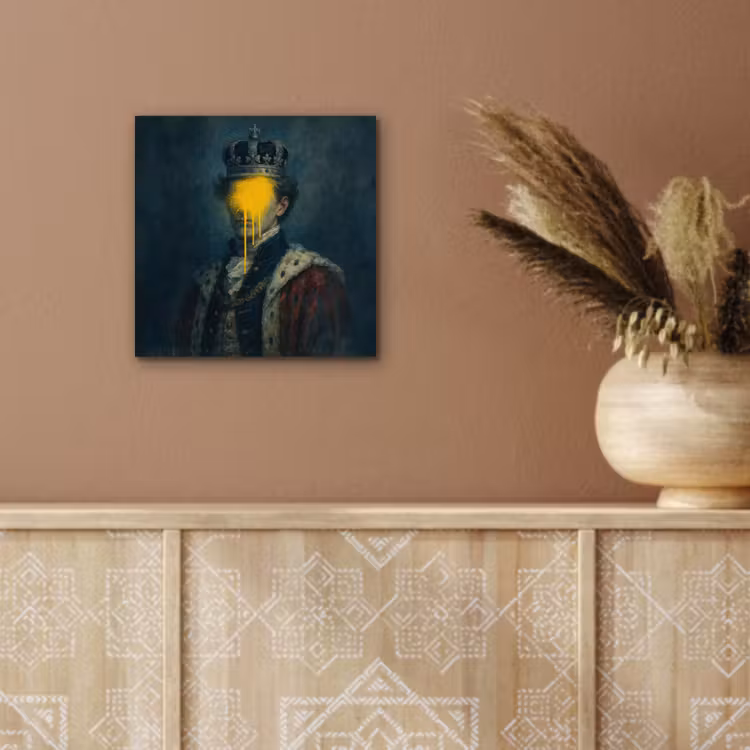 Koning - Portret - Druipende gele verf aluminium wit klein -sfeer4