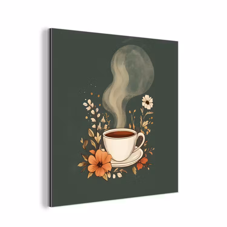Kop - Bloemen - Groen - Koffie aluminium wit klein -3d