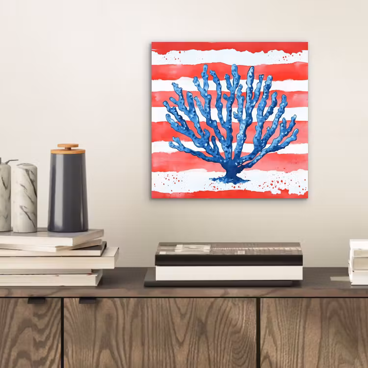 Koraal - Verfstructuur - Rood - Blauw aluminium wit klein -sfeer1