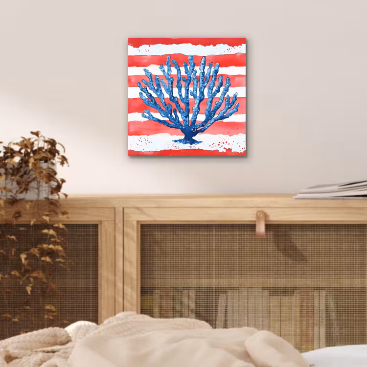 Koraal - Verfstructuur - Rood - Blauw aluminium wit klein -sfeer3