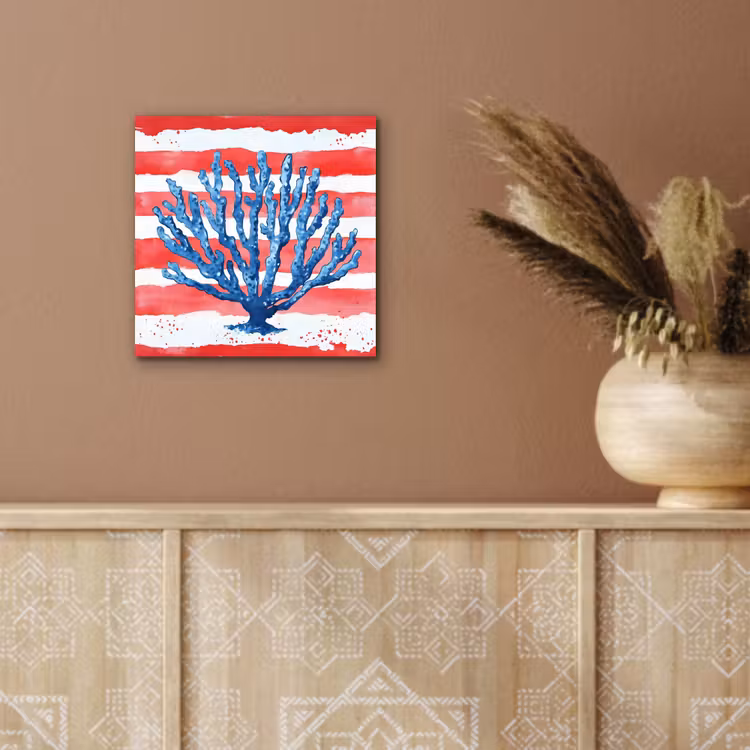 Koraal - Verfstructuur - Rood - Blauw aluminium wit klein -sfeer4