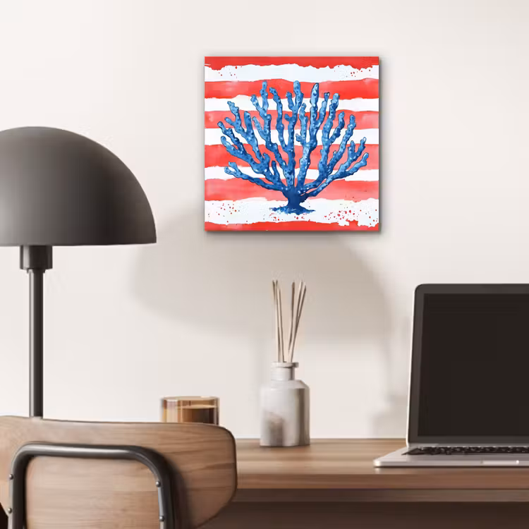 Koraal - Verfstructuur - Rood - Blauw aluminium wit klein -sfeer5