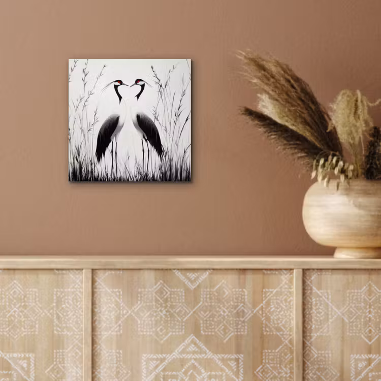 Kraanvogels - Gras - Hartvorm - Zwart aluminium wit klein -sfeer4
