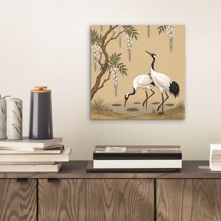 Kraanvogels - Water - Beige aluminium wit klein -sfeer1