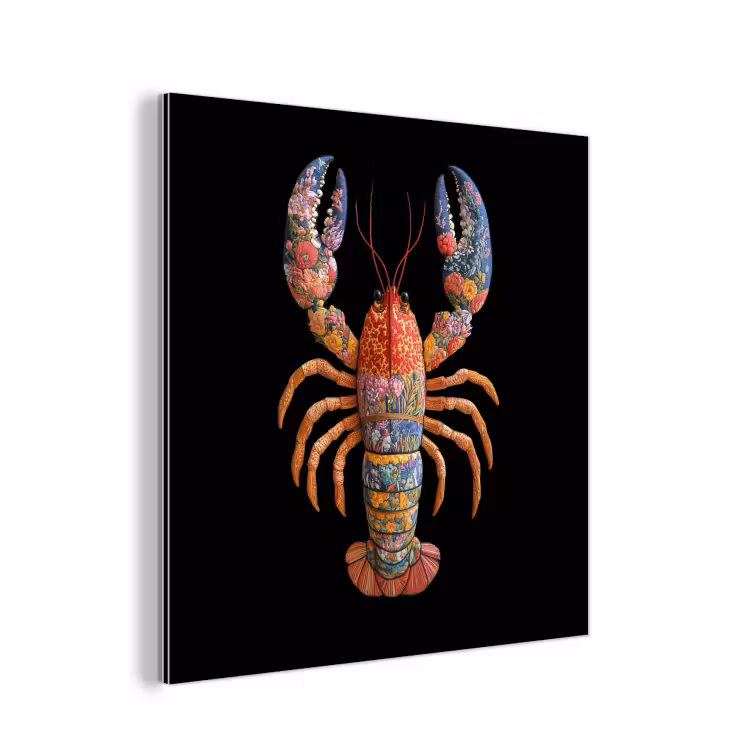 Kreeft - Borduur - Kleurrijk - Bloemen aluminium wit klein -3d