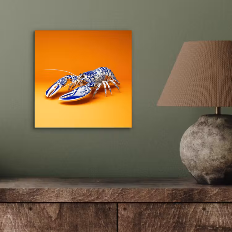 Kreeft - Delftsblauw - Schild - Stoer - Oranje aluminium wit klein -sfeer2