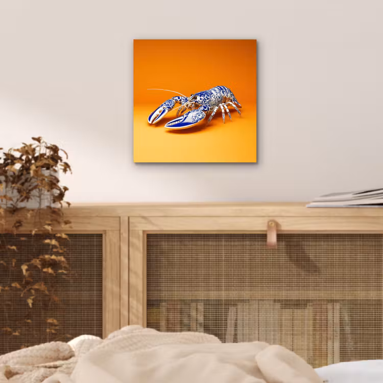 Kreeft - Delftsblauw - Schild - Stoer - Oranje aluminium wit klein -sfeer3