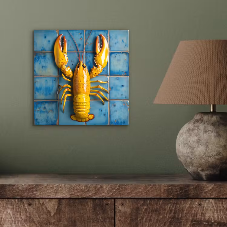 Kreeft - Geel - Blauw - Tegels aluminium wit klein -sfeer2