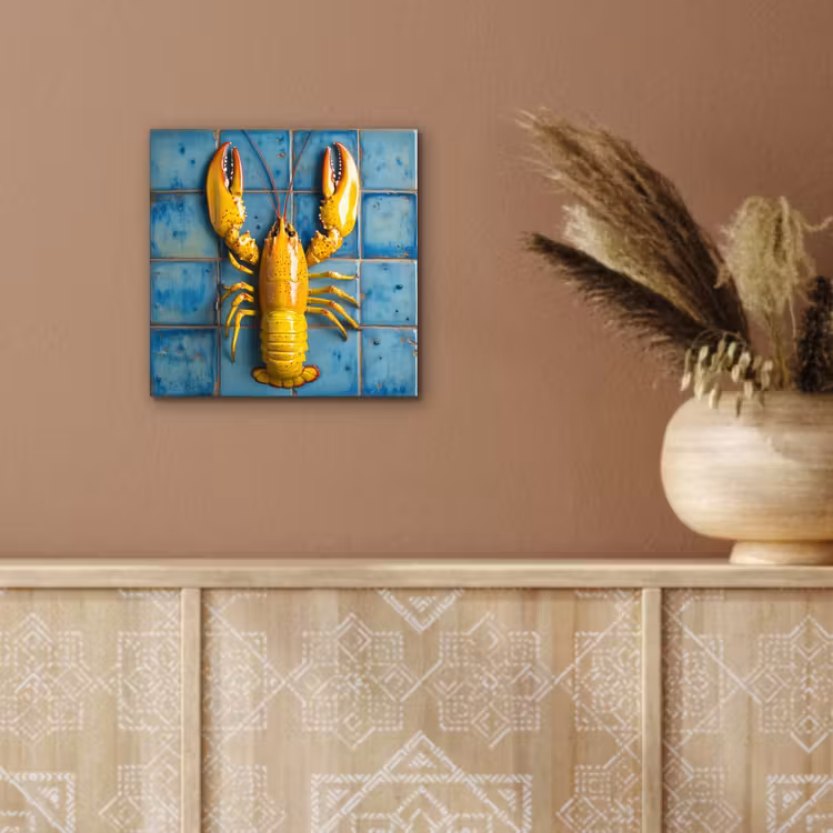 Kreeft - Geel - Blauw - Tegels aluminium wit klein -sfeer4