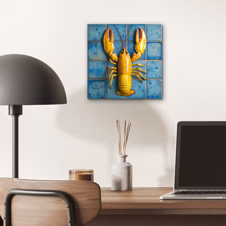 Kreeft - Geel - Blauw - Tegels aluminium wit klein -sfeer5