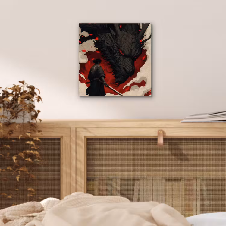 Krijger - Draak - Zwart - Rood - Rook aluminium wit klein -sfeer3